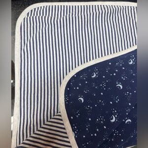 Just Born 100% Organic Cotton Baby Blanket Moon Stars Night Sky Striped Border